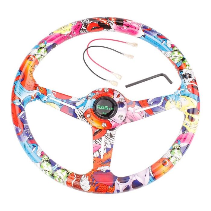 350mm 14inch Acrylic 70mm Deep Dish 6 Holes Steering Wheel w/Horn Button Cover