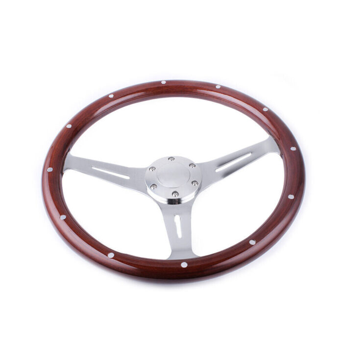 15inch 380mm Classic Steering Wheel Dark Stained Wood Grip with Rivets