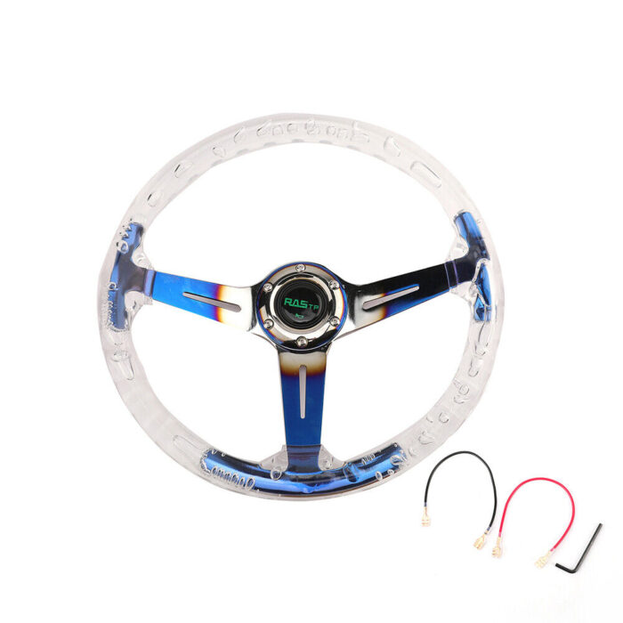 Aluminum Car Acrylic Steering Wheel Bluing Spokes 350mm 14inch Racing Blue