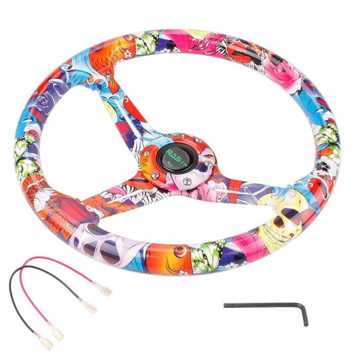 350mm 14inch Acrylic 70mm Deep Dish 6 Holes Steering Wheel w/Horn Button Cover