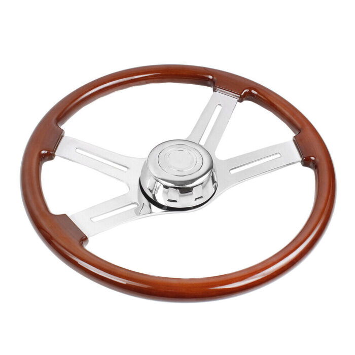 4 Spoke Steering Wheel 18" Wood for Freightliner, Kenworth, Peterbilt, Volvo